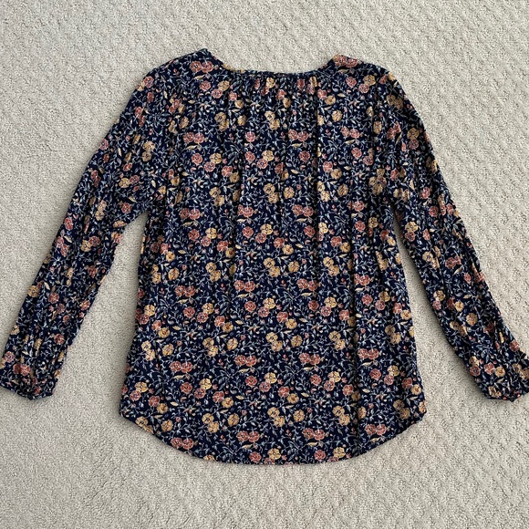 Old Navy Long Sleeve Peasant Blouse/Top Navy Blue Floral Size Medium - Picture 7 of 11